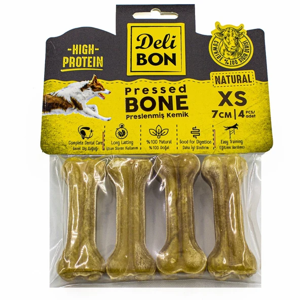 Deri Köpek Çiğneti Pres Kemik 4x7cm Natural ürün görseli 1