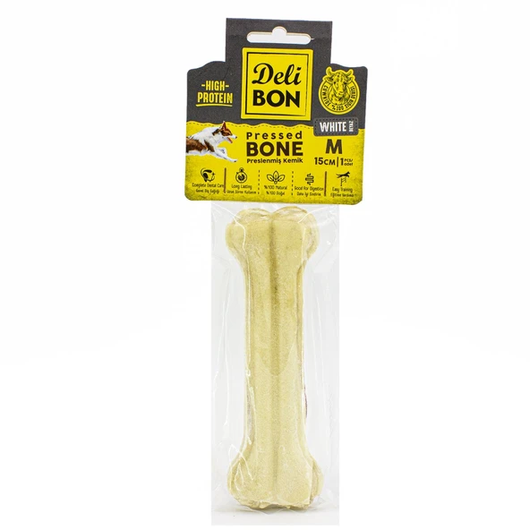 Deri Köpek Çiğneti Pres Kemik 1x15cm Beyaz ürün görseli 1