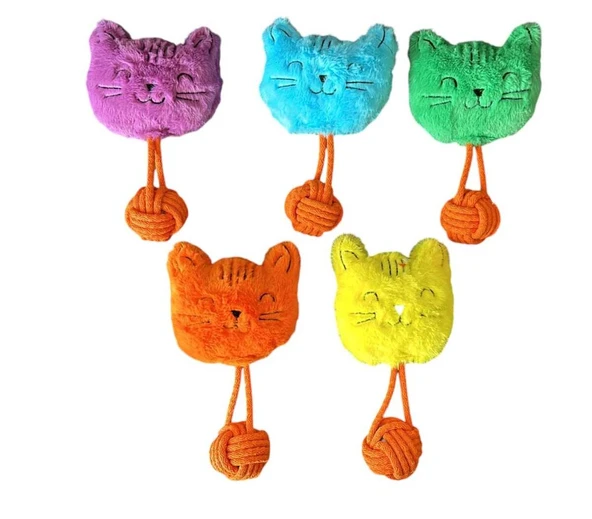 Sesli Peluş İpli Mutlu Kedi Köpek Oyuncağı 26 cm Çeşitli Renklerde ürün görseli 1