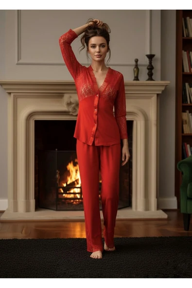 Kırmızı Penye Pijama Takımı - Resim 2