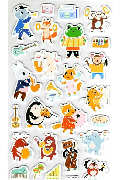 Sticker Eva Kabartmalı Stiker Çıkartma Defter Etiket (XK005) 14x24 cm - Müzik Hayvan Sevimli ürün görseli 1