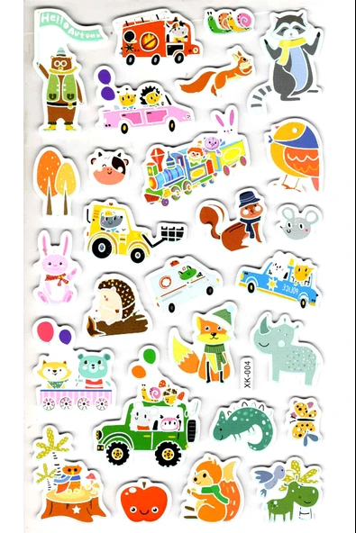Sticker Eva Kabartmalı Stiker Çıkartma Defter Etiket (XK004) 14x24 cm - Eğlenceli Taşıtlar Hayvan ürün görseli 1