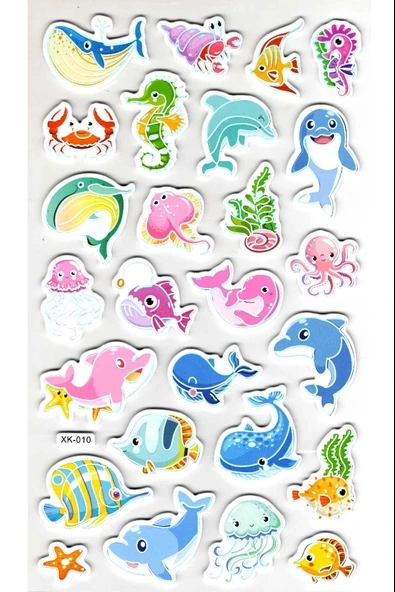 Sticker Eva Kabartmalı Stiker Çıkartma Defter Etiket (XK010) 14x24 cm - Sevimli Balıklar ürün görseli 1