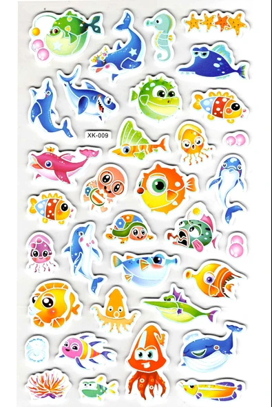 Sticker Eva Kabartmalı Stiker Çıkartma Defter Etiket (XK009) 14x24 cm - Deniz Hayvanları ürün görseli 1
