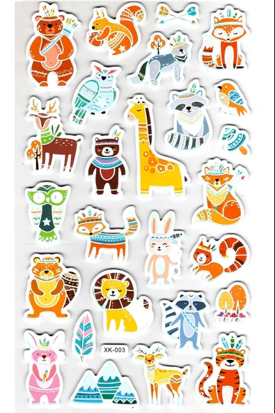 Sticker Eva Kabartmalı Stiker Çıkartma Defter Etiket (XK003) 14x24 cm - Kızılderili Hayvan Sevimli ürün görseli 1