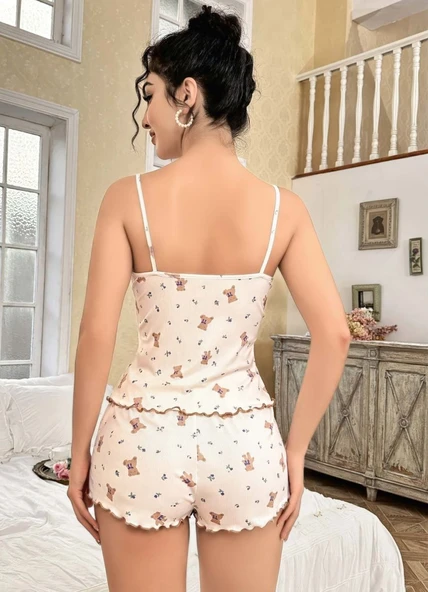 Kadın Ayıcık Desenli Şortlu Pijama Takım 5179 ürün görseli 1