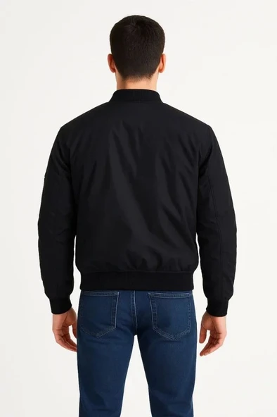 Arka Bomber Ceket - Siyah - Resim 4
