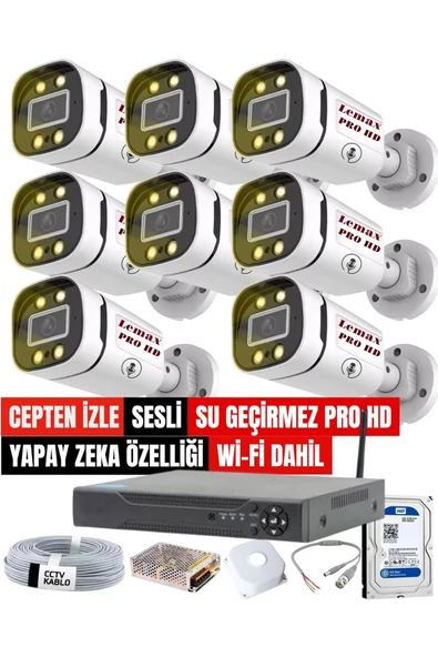 maxcam 8 Li SESLİ Gece Renkli Görüş PRO HD Güvenlik Kamera Seti Su Geçirmez Güvenlik Kamerası Sistemi ürün görseli 1