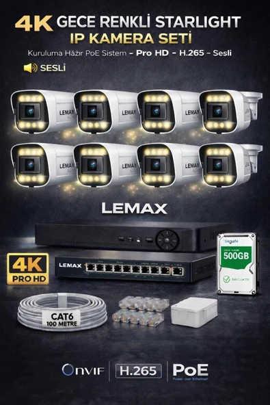 maxcam 8 Kameralı 4K 1440P Full HD PoE IP Kamera Sistemi – Gece Renkli Ultra HD SESLİ Güvenlik Kamera Seti ürün görseli 1