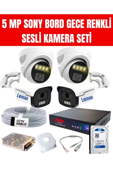 maxcam 4 Kameralı 5MP Gece Renkli, Sesli, Araç Ve Yüz Tanımalı Kamera Seti ürün görseli 1