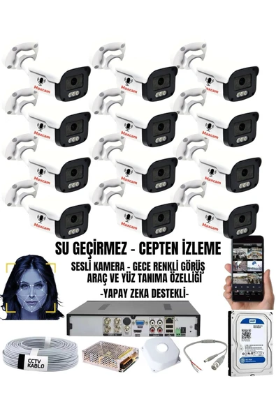maxcam 12 Kameralı SESLİ 5MP Sony Lens Gece Renkli Araç Ve Yüz Tanımalı Kamera Sistemi ürün görseli 1