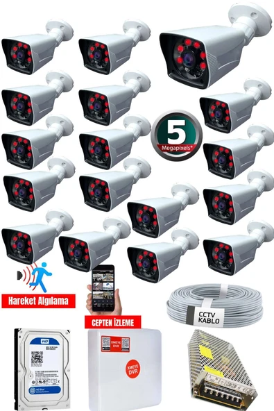 maxcam 16 Kameralı Set - 5mp Sony Lensli Full Hd Gece Görüşlü Su Geçirmez - Güvenlik Kamerası Sistemi ürün görseli 1