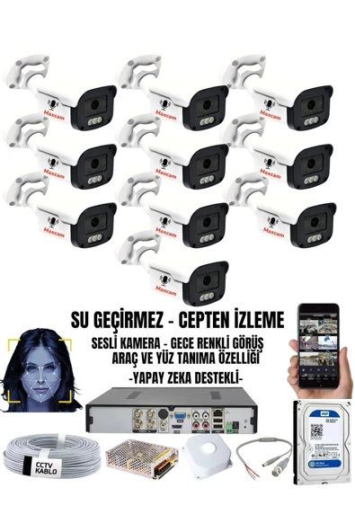 maxcam 10 Kameralı SESLİ 5MP Sony Lens Gece Renkli Araç Ve Yüz Tanımalı Kamera Sistemi ürün görseli 1