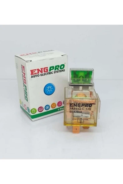 Eng 12V RÖLE 5 UÇLU 60 A/80 A (ÇİFT PLATİN) (87a) (ŞEFFAF) (SİGORTALI) (DÜZ TİP) AYAKLI ürün görseli 1