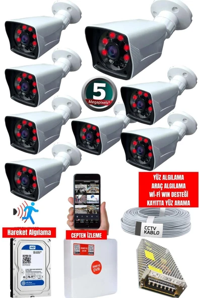 maxcam 8 Kameralı Güvenlik Kamerası Seti - Cepten Izleme - Fullhd - Gece Görüşlü - SONY - Su Geçirmez ürün görseli 1