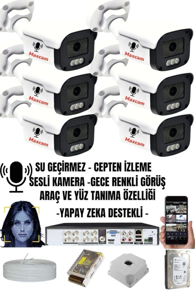 maxcam 6 Kameralı SESLİ 5MP - Gece Renkli Araç Ve Yüz Tanımalı Kamera Sistemi -Hazır Kamera Seti ürün görseli 1