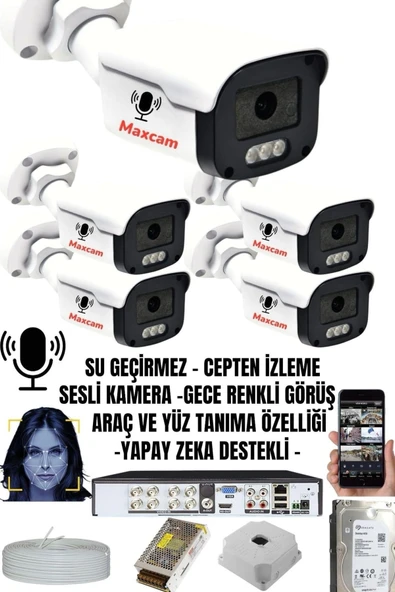 maxcam 5 Kameralı Sesli 5mp - Gece Renkli Araç Ve Yüz Tanımalı Kamera Sistemi - Hazır Kamera Seti ürün görseli 1