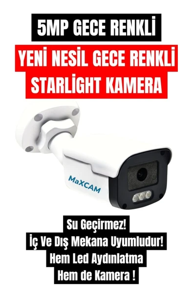 maxcam Gece Renkli - 5 MP 1080P Full HD AHD Güvenlik Kamerası - Dış Mekan Güvenlik Kamerası - Tek Çalışmaz ürün görseli 1
