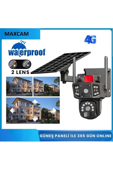 maxcam Kabolusuz 4G, 6MP  Solar Panelli Kamera, Çift Lens, 4K 10x Zoom, Sım Kart Destekli, Ip Kamera ürün görseli 1