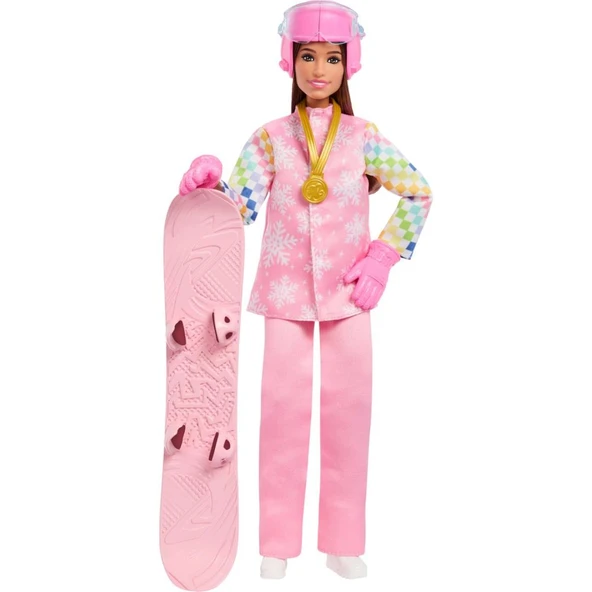 Snowboard Sporcusu Barbie® Oyun Seti | Pembe Montu ve Renk Değiştiren Snowboard Dahil 10'dan Fazla Aksesuarıyla Barbie Kariyer Bebekleri Snowboard Sporcusu Bebek JKF78 ürün görseli 1