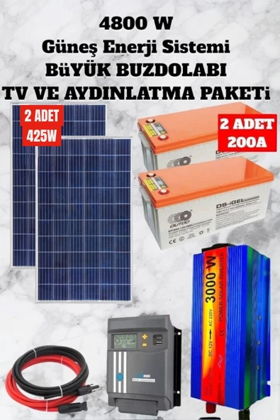 maxcam 4800 WATT TV, Buzdolabı, Aydınlatma Güneş Enerji Sistemi Paketi Bağ Evi Ve Karavan Solar Sistem ürün görseli 1