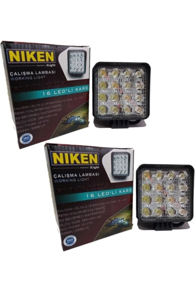 parcafix Niken 16 LED Kare Kalın Kasalı Off Road Sis Farı Çalışma Lambası 12-24V 2 Adet ürün görseli 1