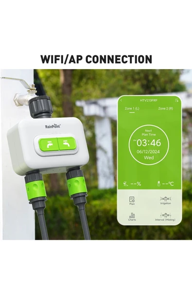 HTV213FRF Mini Dijital 2-Çıkışlı WiFi'li Kablosuz Hortum Su Zamanlayıcısı ve Mini Bux Hub ürün görseli 1