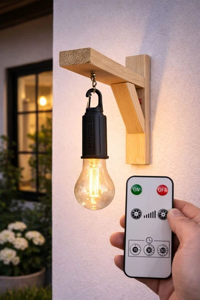 maxcam Ahşap Saksı Duvar Askısı Dahil Solar Kumandalı LED Ampul - Güneş Enerjili Ampul Lamba ürün görseli 1
