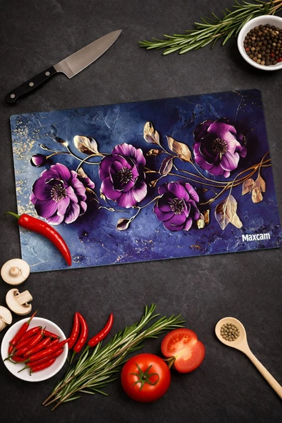 maxcam Cam Kesme Tahtası, Kesme Tablası Kenarları Oval, Antibakteriyal, Sunum Tahtası 25x35 cm ürün görseli 1