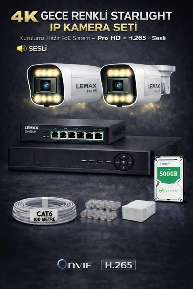 maxcam 2 Kameralı 4K 1440P Full HD PoE IP Kamera Sistemi – Gece Renkli Ultra HD SESLİ Güvenlik Kamera Seti ürün görseli 1