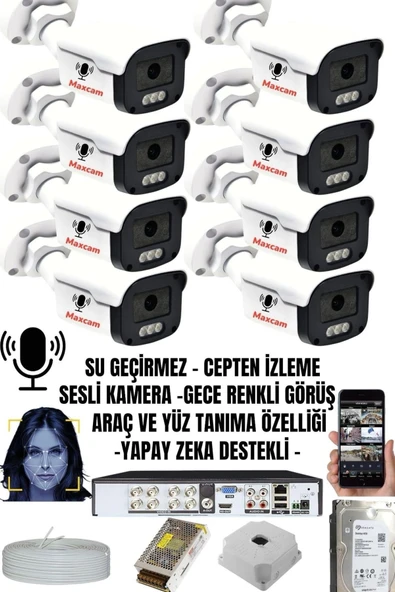maxcam 8 Kameralı SESLİ 5MP - Gece Renkli Araç Ve Yüz Tanımalı Kamera Sistemi - Hazır Kamera Seti ürün görseli 1