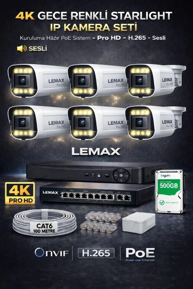 maxcam 6 Kameralı 4K 1440P Full HD PoE IP Kamera Sistemi – Gece Renkli Ultra HD Güvenlik Kamera Seti ürün görseli 1