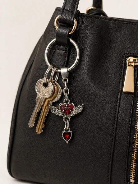 Gotik Kırmızı Kalp Kanatlı Anahtarlık Metal Tasarım Unisex ürün görseli 1