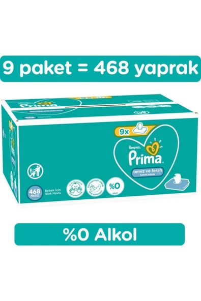 PRİMA ISLAK HAVLU FRESH TEMİZ FERAH 52Lİ 9 ADET ürün görseli 1
