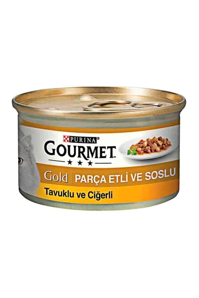Gourmet Gold Parça Etli ve Soslu Tavuklu & Ciğerli Konserve Yetişkin Kedi Maması 85 G ürün görseli 1