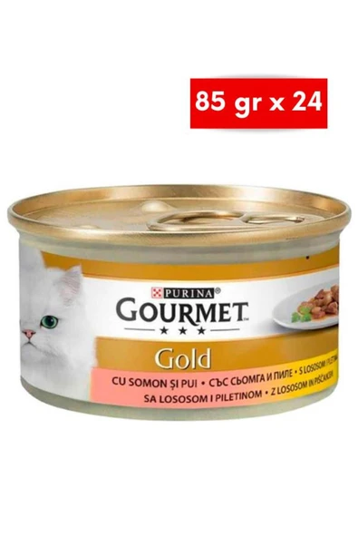 Gourmet Gold Somon ve Tavuklu Konserve Yetişkin Kedi Maması 24 x 85 G ürün görseli 1