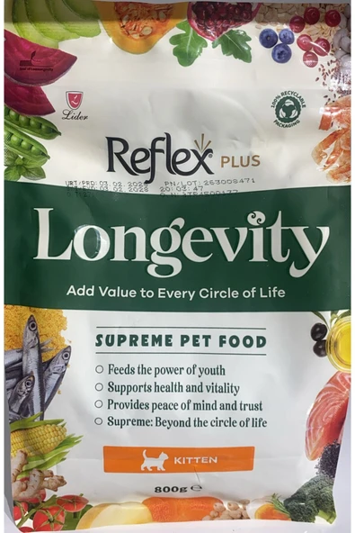 REFLEX PLUS LONGEVITY YAVRU KEDİ MAMASI 800 G ürün görseli 1