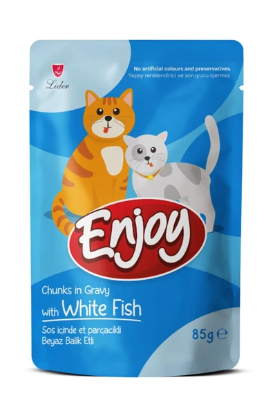 ENJOY POUCH ET PARÇACIKLI BEYAZ BALIKLI KEDİ 85 GR ürün görseli 1