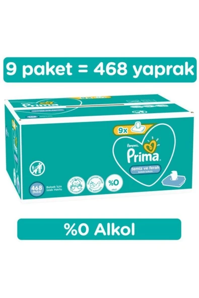 PRİMA ISLAK HAVLU FRESH TEMİZ FERAH 52Lİ 9 ADET ürün görseli 1