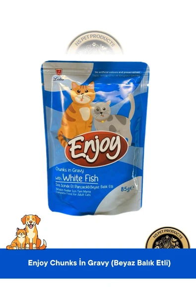 ENJOY POUCH ET PARÇACIKLI BEYAZ BALIKLI KEDİ 85 GR ürün görseli 1