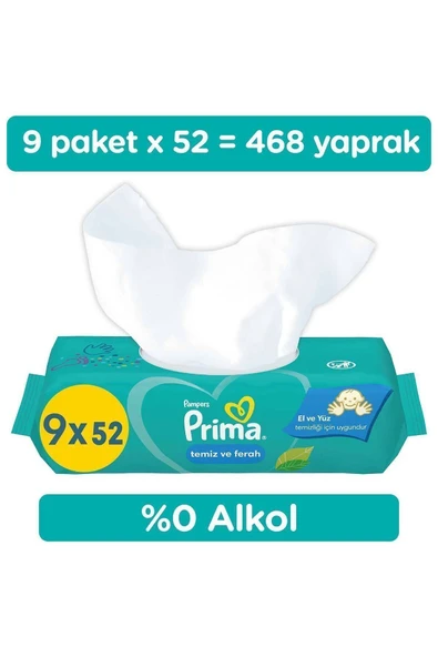 PRİMA ISLAK HAVLU FRESH TEMİZ FERAH 52Lİ 9 ADET ürün görseli 1