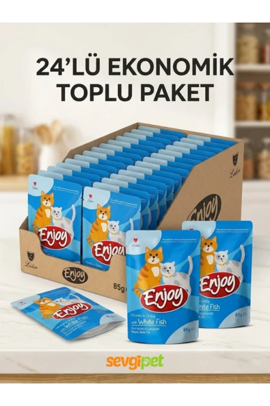 ENJOY POUCH ET PARÇACIKLI BEYAZ BALIKLI KEDİ 85 GR ürün görseli 1