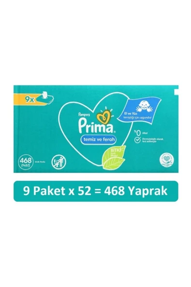 PRİMA ISLAK HAVLU FRESH TEMİZ FERAH 52Lİ 9 ADET ürün görseli 1