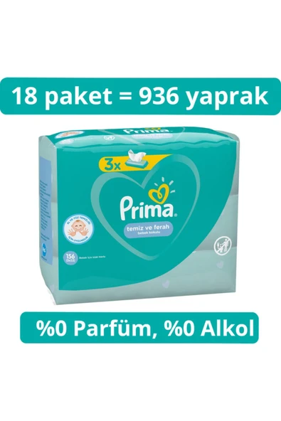 PRİMA ISLAK HAVLU FRESH TEMİZ FERAH 52Lİ 18 ADET ürün görseli 1