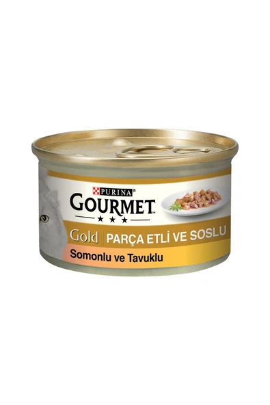 Gourmet Gold Parça Etli ve Soslu Tavuklu & Ciğerli Konserve Yetişkin Kedi Maması 12 x 85 G ürün görseli 1