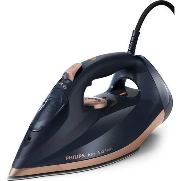 Philips 7500 Serisi Buharlı Ütü, 3200W, 55 g/dk Sürekli Buhar, SteamGlide Elite, 260 g Şok Buhar, Mavi/Altın Rengi, DST7510/80 ürün görseli 1