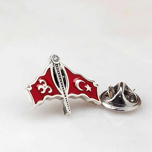 925 Ayar Gümüş Üç Hilal Türk Bayrağı Rozet ürün görseli 1