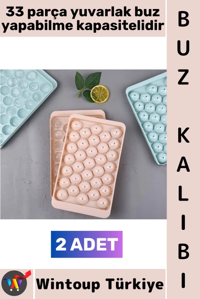 #BuzKalıbı Soğuk Kahve İçecek Detoks Kokteyl 33 Adet Kapasiteli Pratik Yuvarlak Buz Yapma Kalıbı 17 X 10 Cm 2 Adet ürün görseli 1