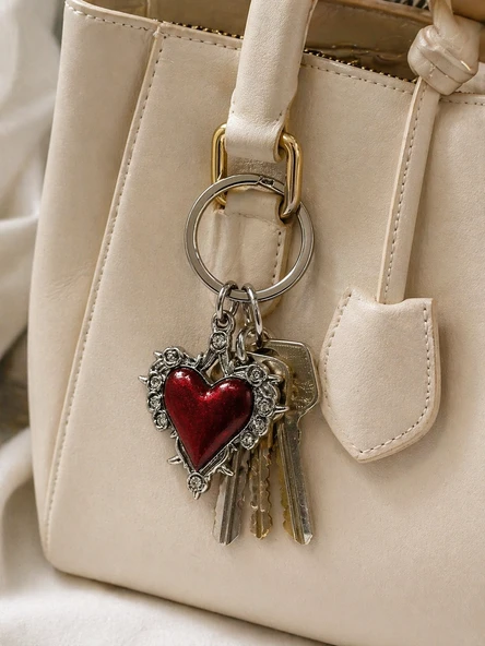 Gotik Kırmızı Kalp Metal Anahtarlık Unisex Vintage Tasarım ürün görseli 1
