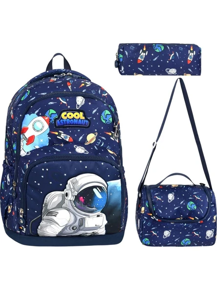 Elegance Astronot Uzay Figürlü Çocuk İlkokul Okul Çanta Beslenme Kalemlik Seti 117 ürün görseli 1
